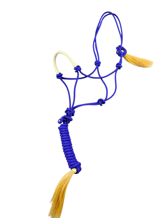 Rawhide Noseband Rope Halter with Lead (Royal Blue)