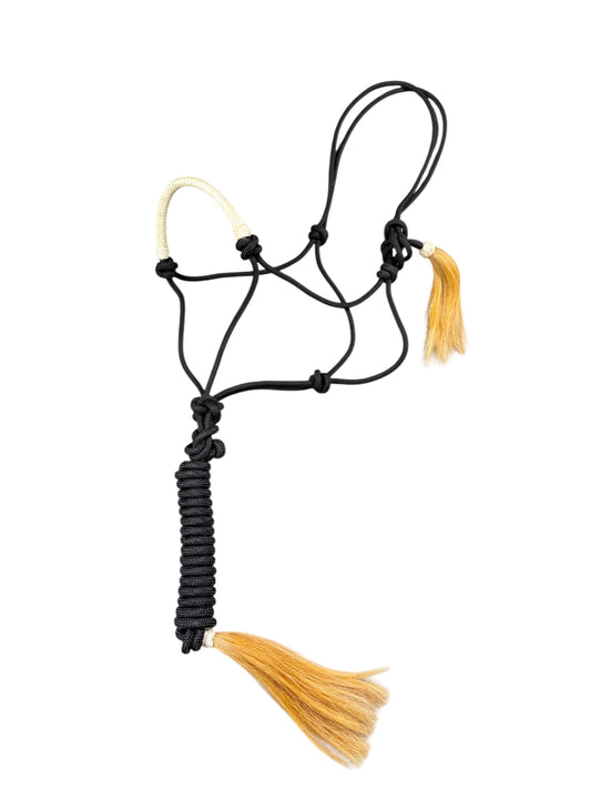 Rawhide Noseband Rope Halter with Lead (Black)