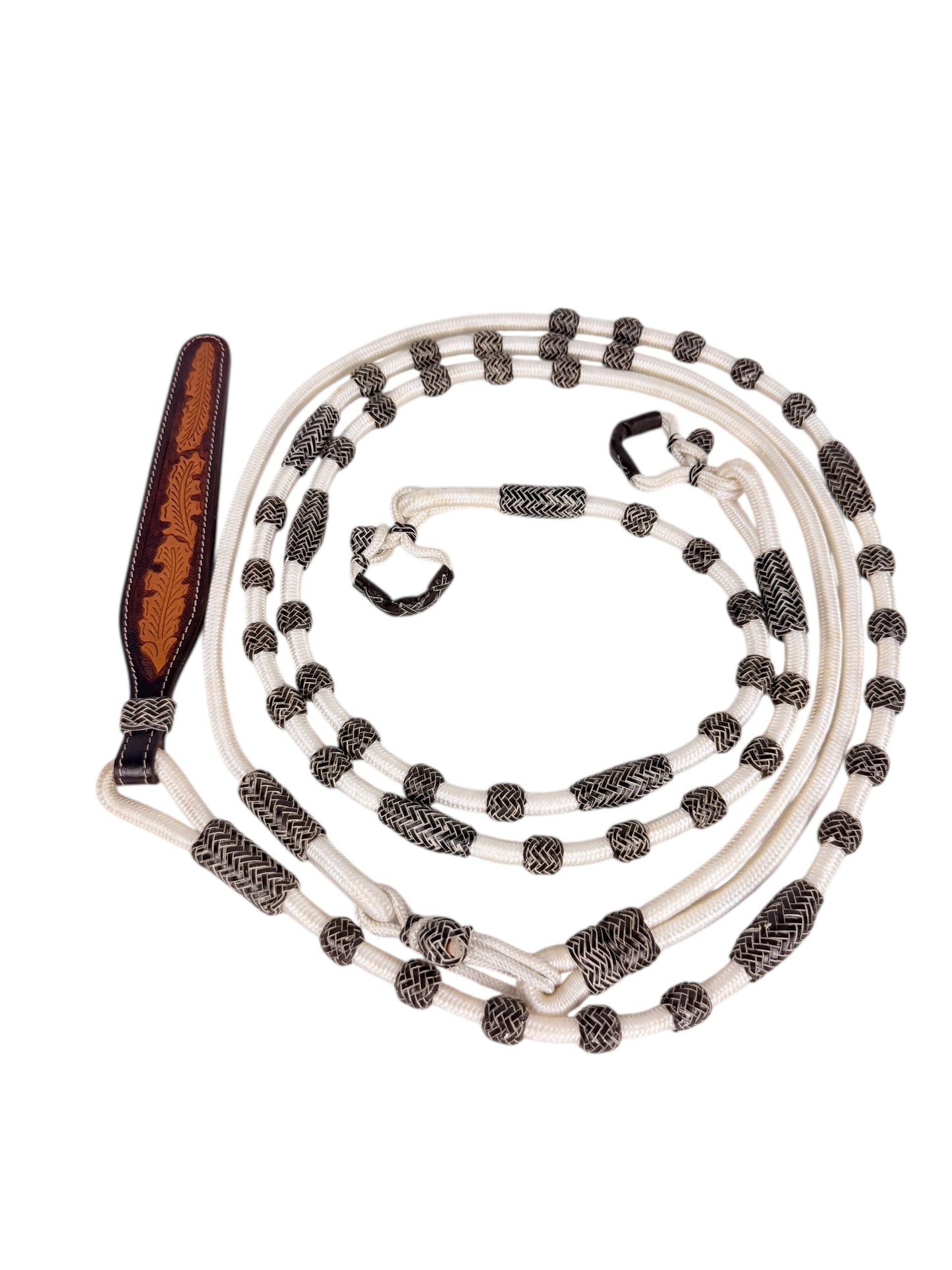Poly Rope Romal Reins - Black Rawhide Knots