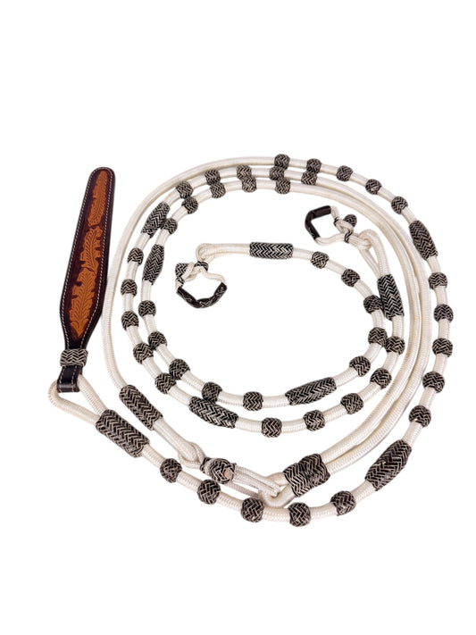 Poly Rope Romal Reins - Black Rawhide Knots