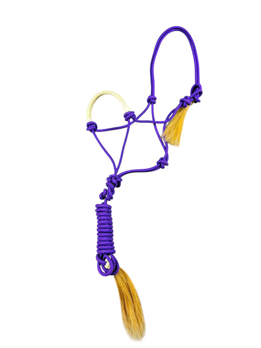 Rawhide Noseband Rope Halter with Lead (Purple)
