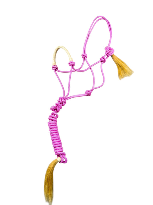 Rawhide Noseband Rope Halter with Lead (Pink)