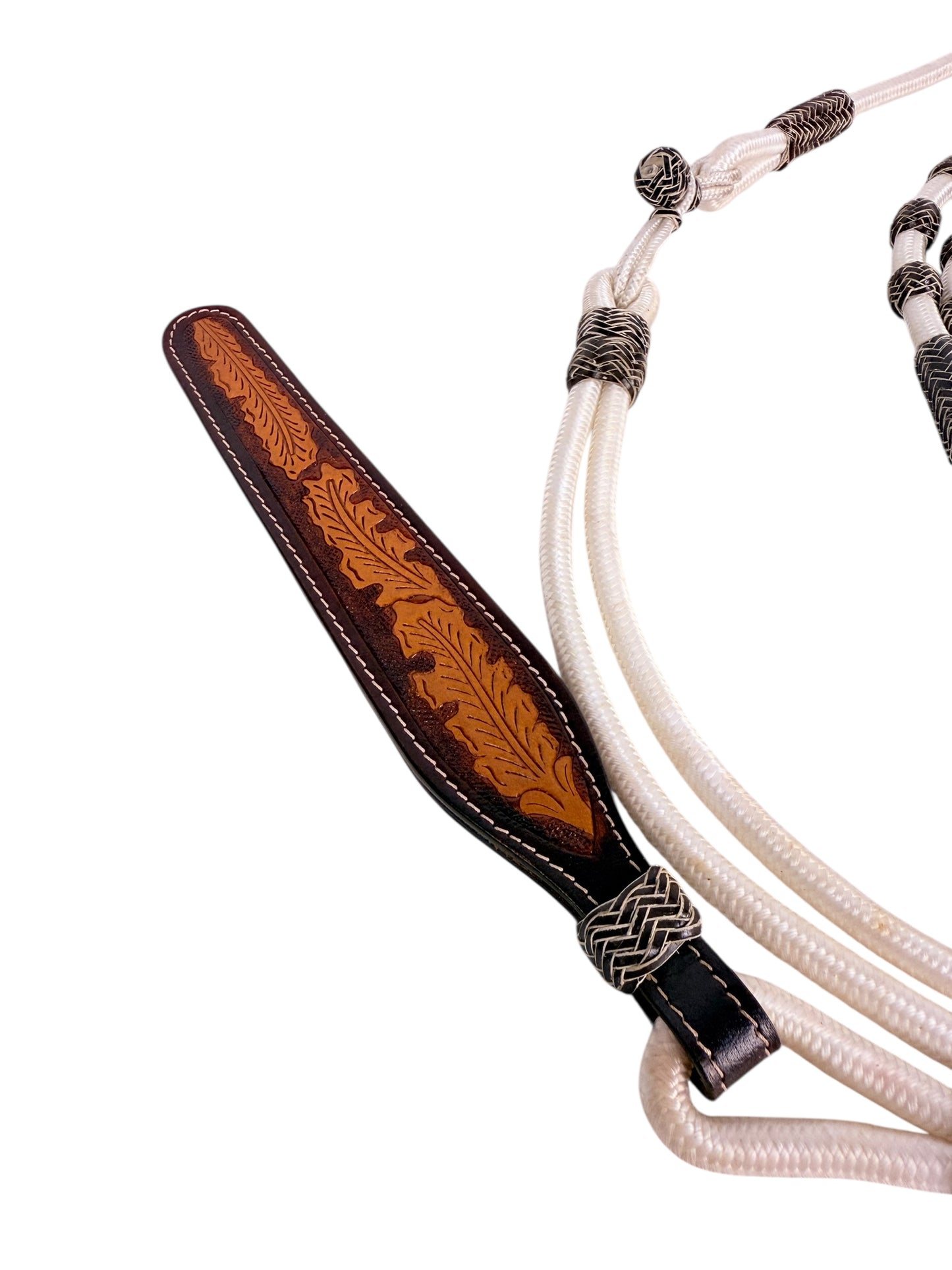 Poly Rope Romal Reins - Black Rawhide Knots