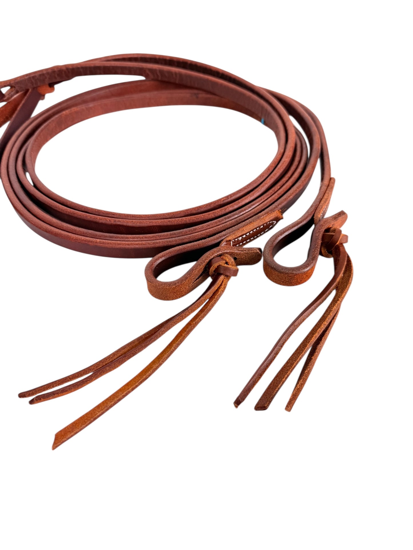 5/8” Oiled Harness Leather Split Reins - Pineapple Knots with Popper Ends