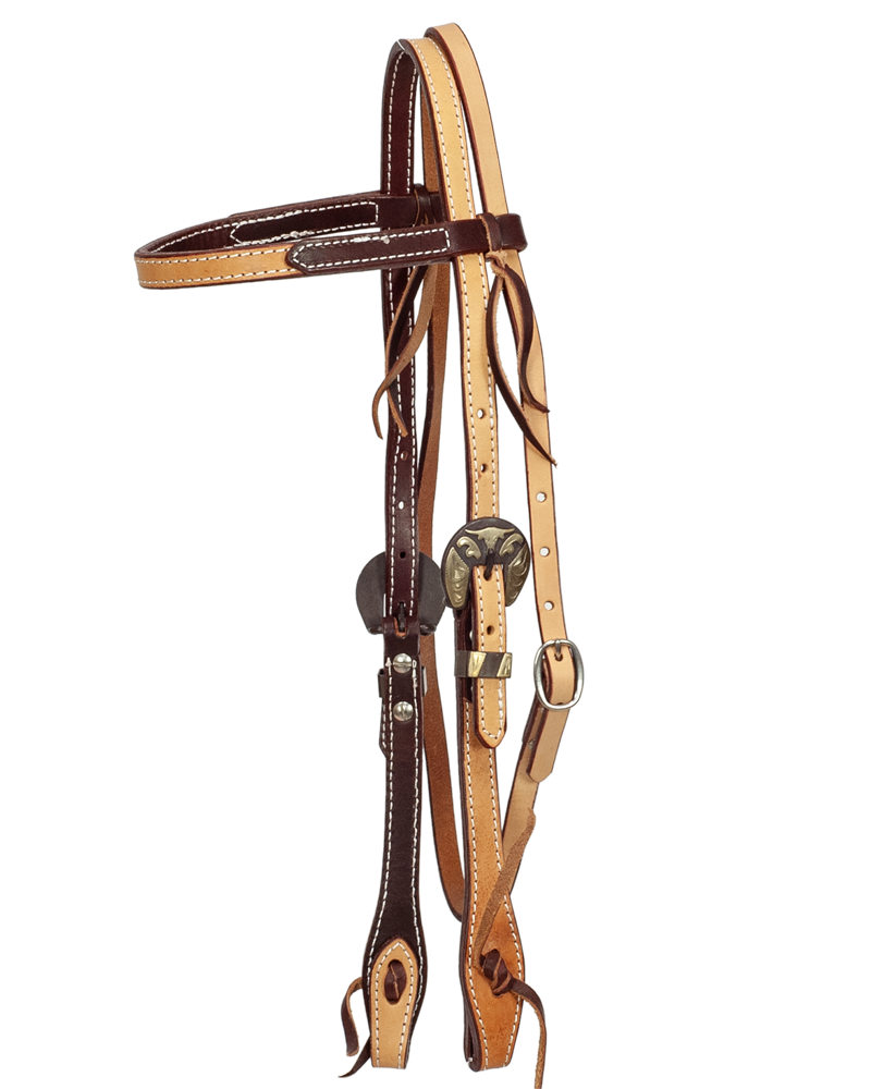 Two Tone Leather Browband Headstall - Longhorn Buckle Set