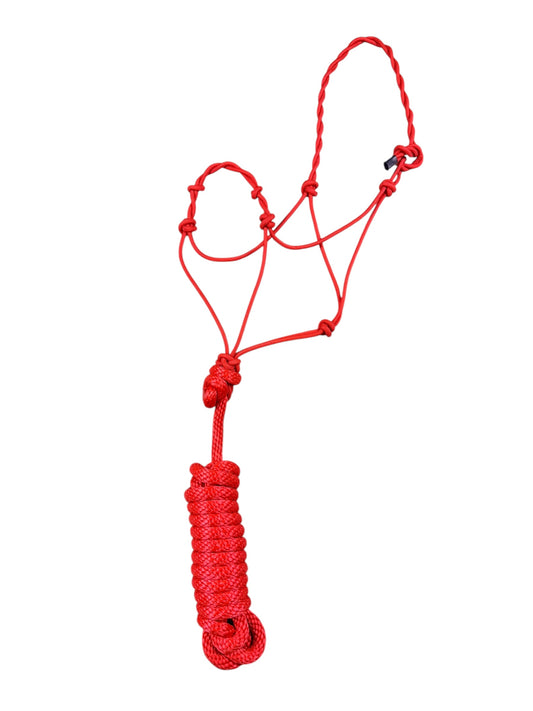 Knotted Rope Halter with 14' Lead (Red)