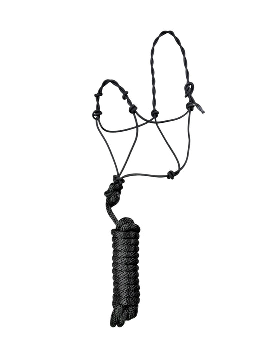 Knotted Rope Halter with 14' Lead (Black)