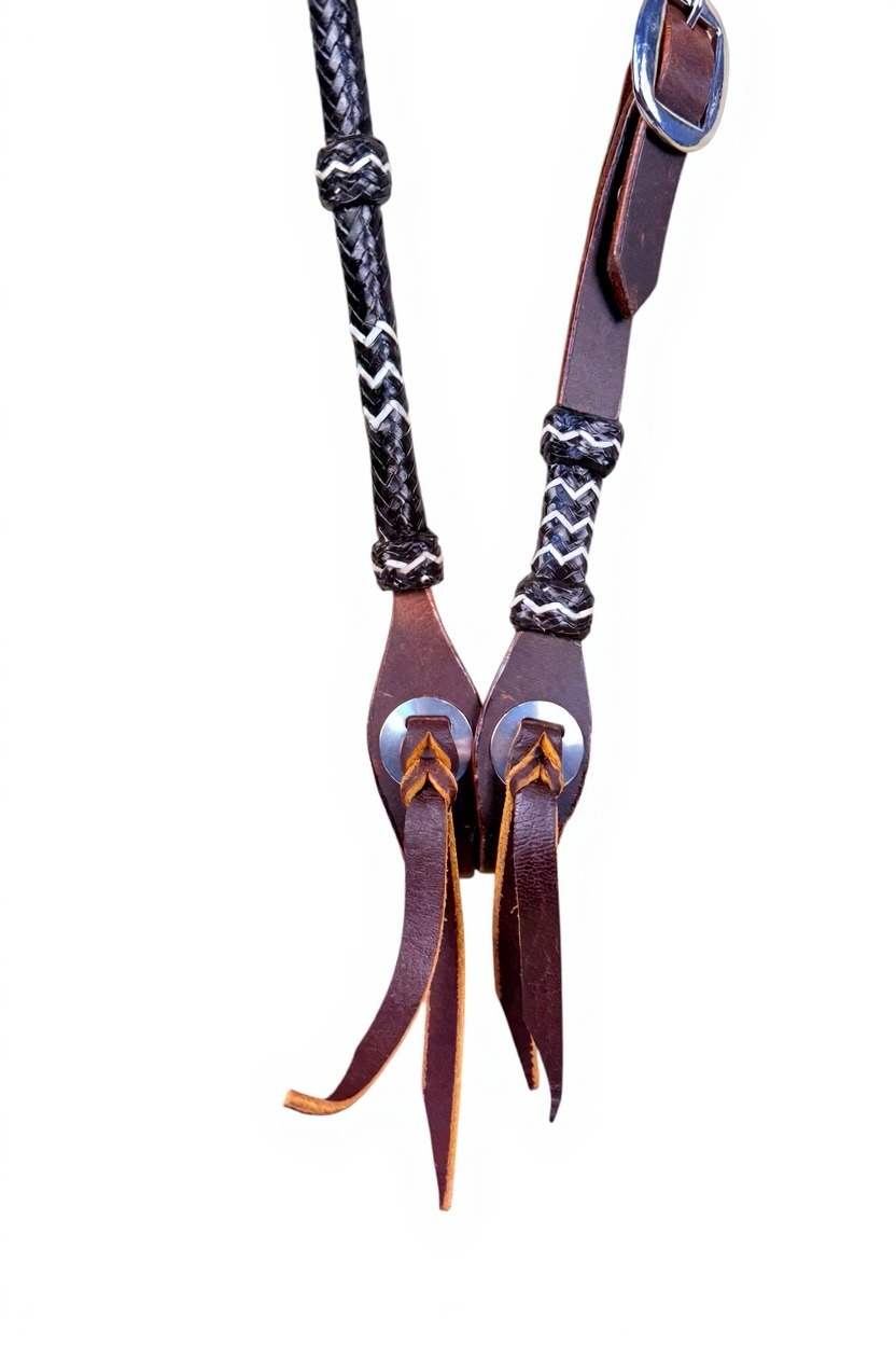 Braided Rawhide Slip Ear Headstall - Black