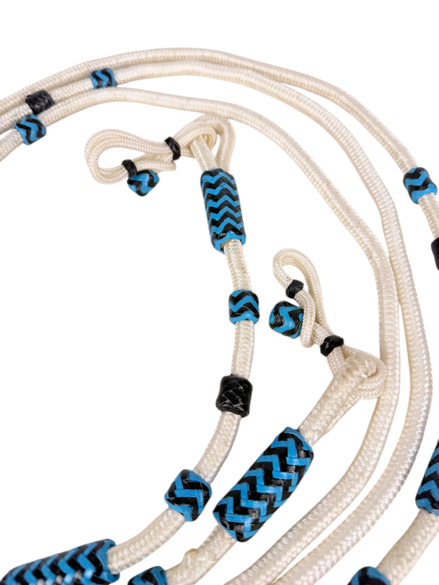 Poly Rope Romal Reins - Turquoise Rawhide Knots
