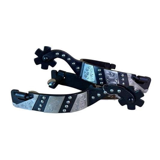 Engraved Trim & Dots Black Spurs