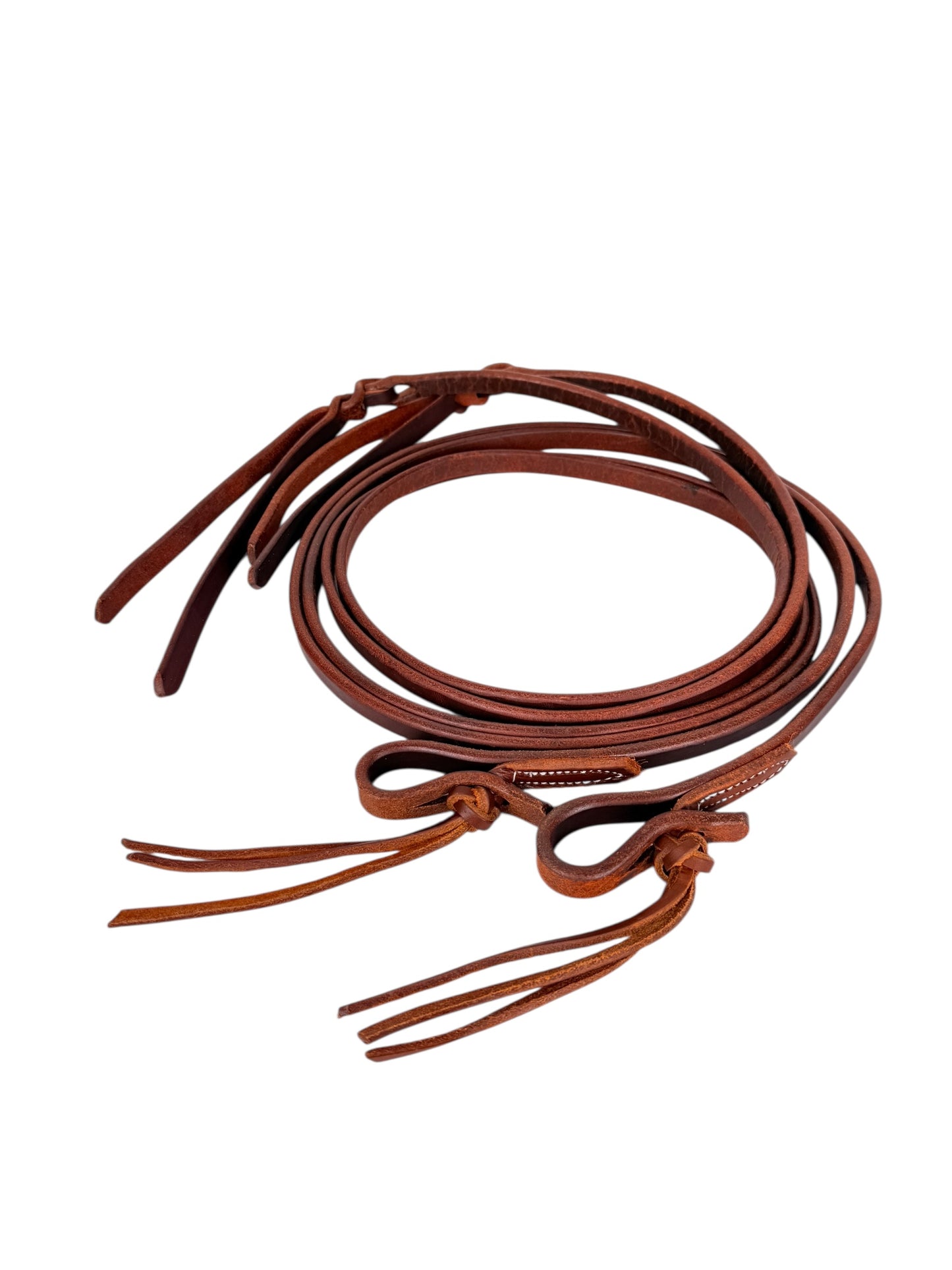 5/8” Oiled Harness Leather Split Reins - Pineapple Knots with Popper Ends