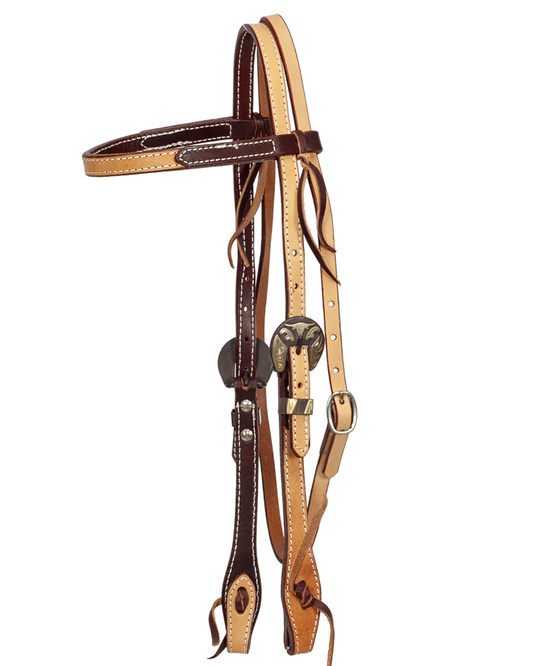 Two Tone Leather Browband Headstall - Longhorn Buckle Set