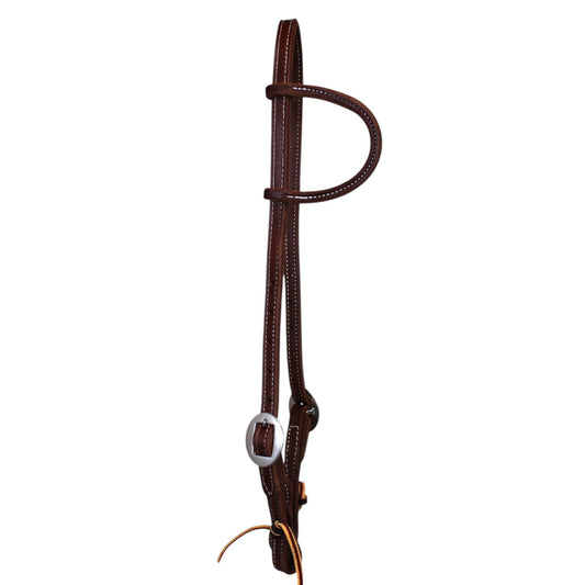 5/8" Doubled + Stitched SS Buckle Slip Ear Headstall (Dark Oil)