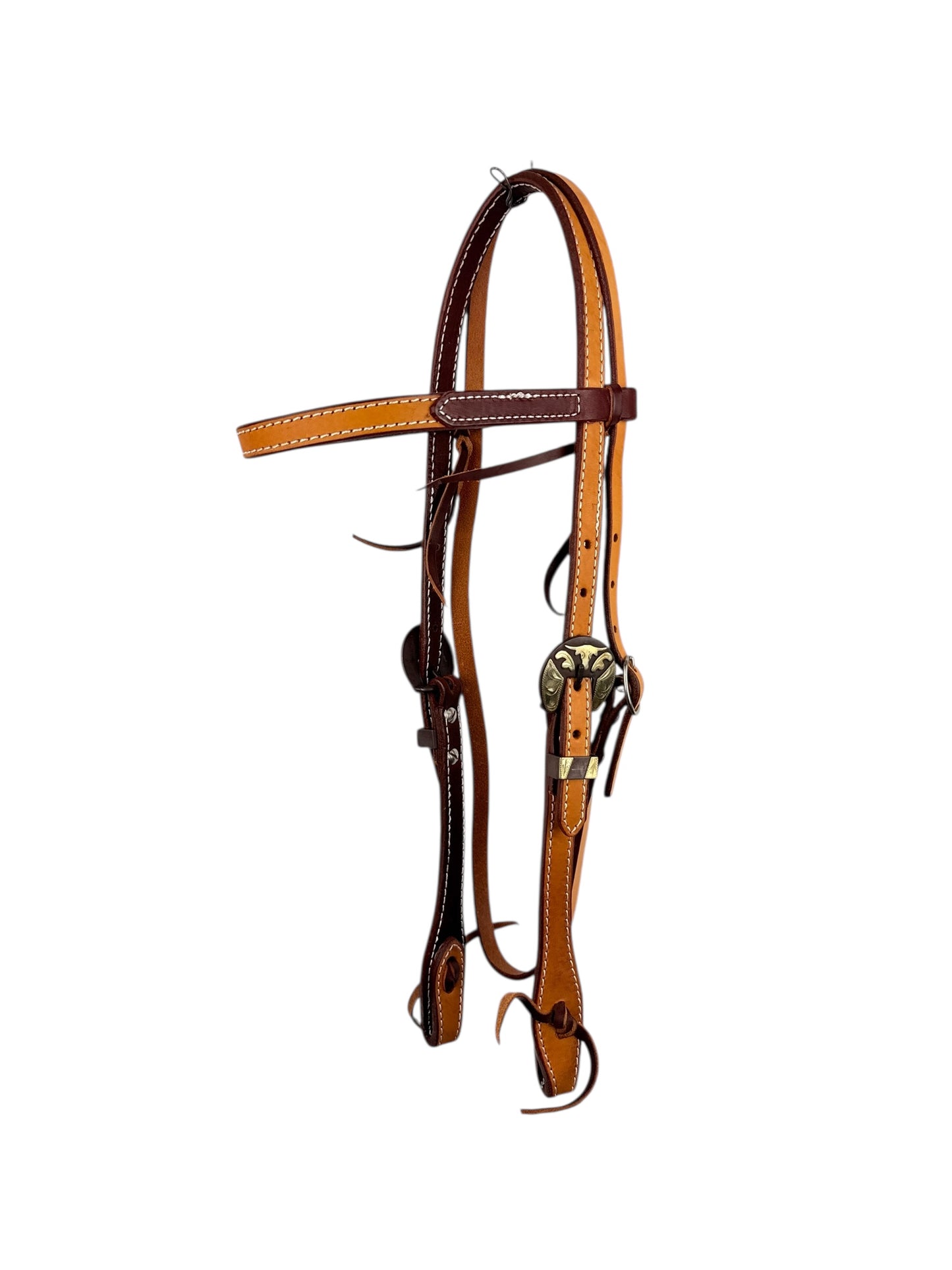 Two Tone Leather Browband Headstall - Longhorn Buckle Set