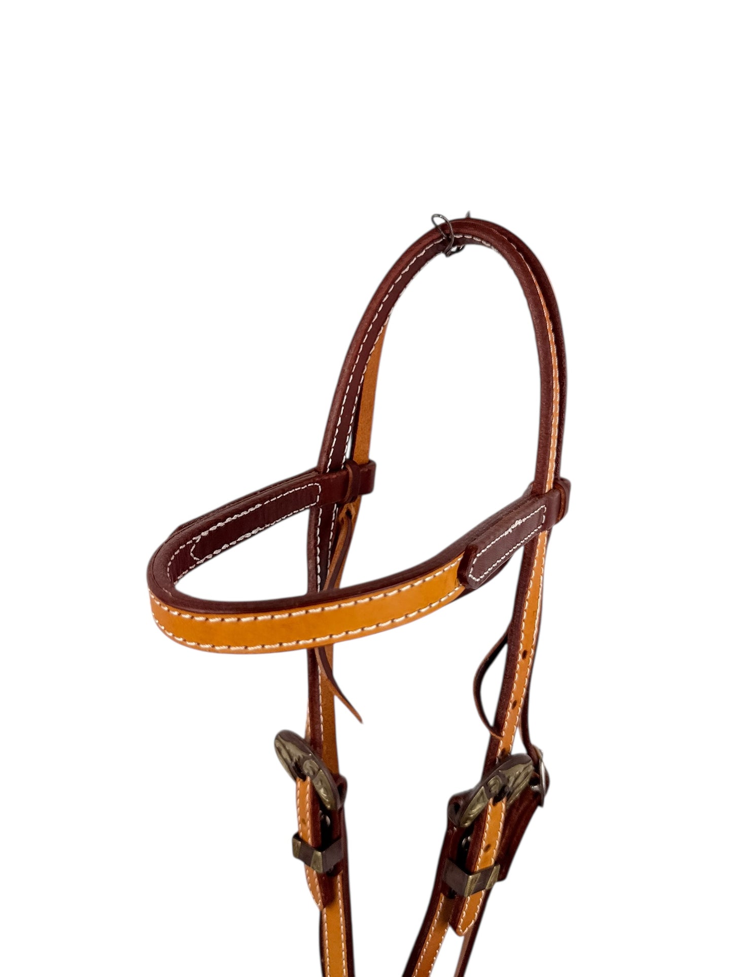 Two Tone Leather Browband Headstall - Longhorn Buckle Set