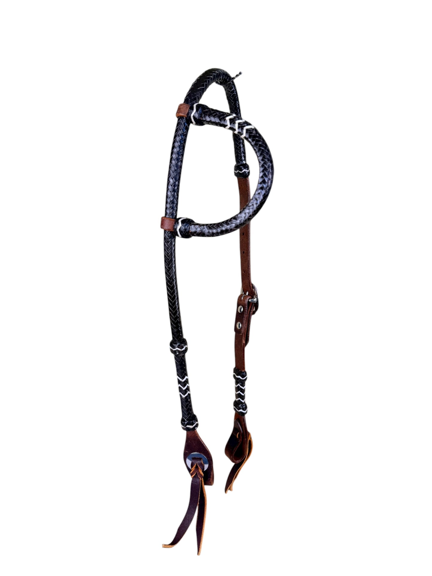 Braided Rawhide Slip Ear Headstall - Black