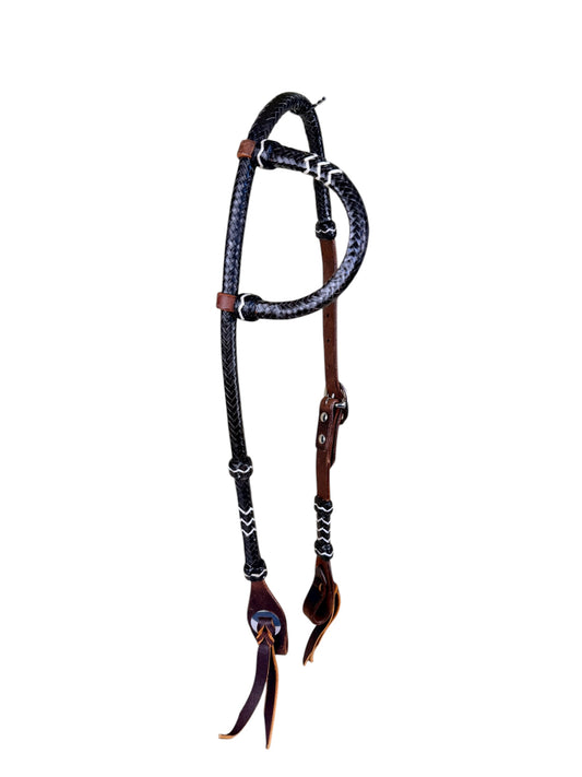 Braided Rawhide Slip Ear Headstall - Black