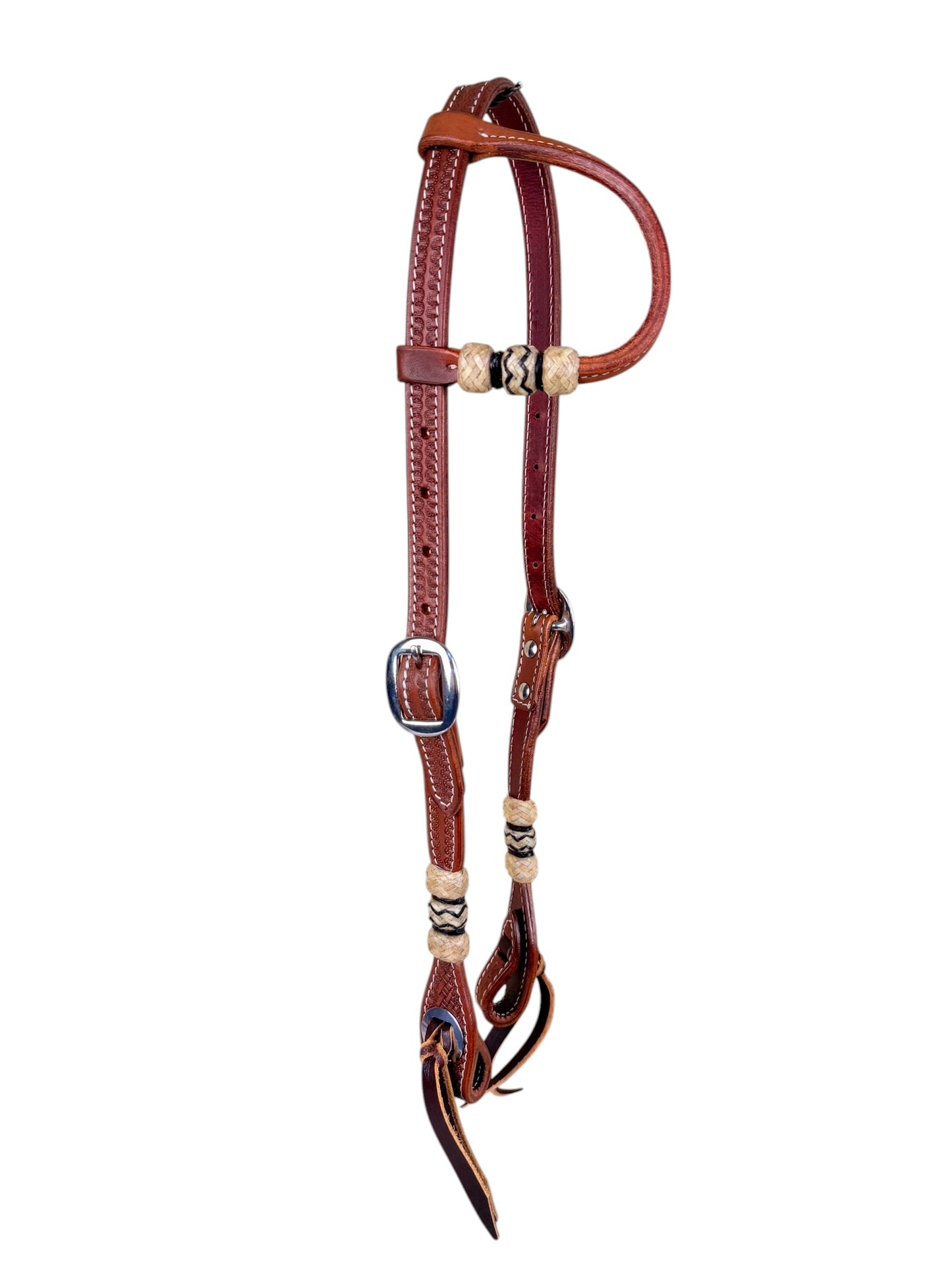 Shell Tooled Rawhide Accent Slip Ear Headstall