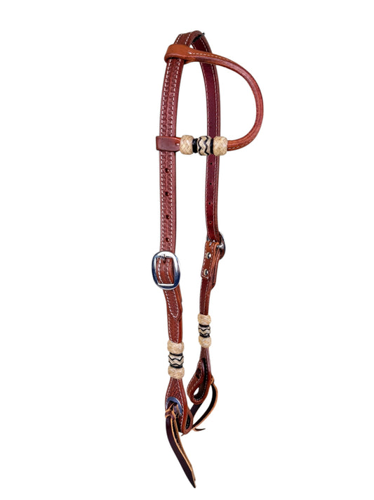 Shell Tooled Rawhide Accent Slip Ear Headstall