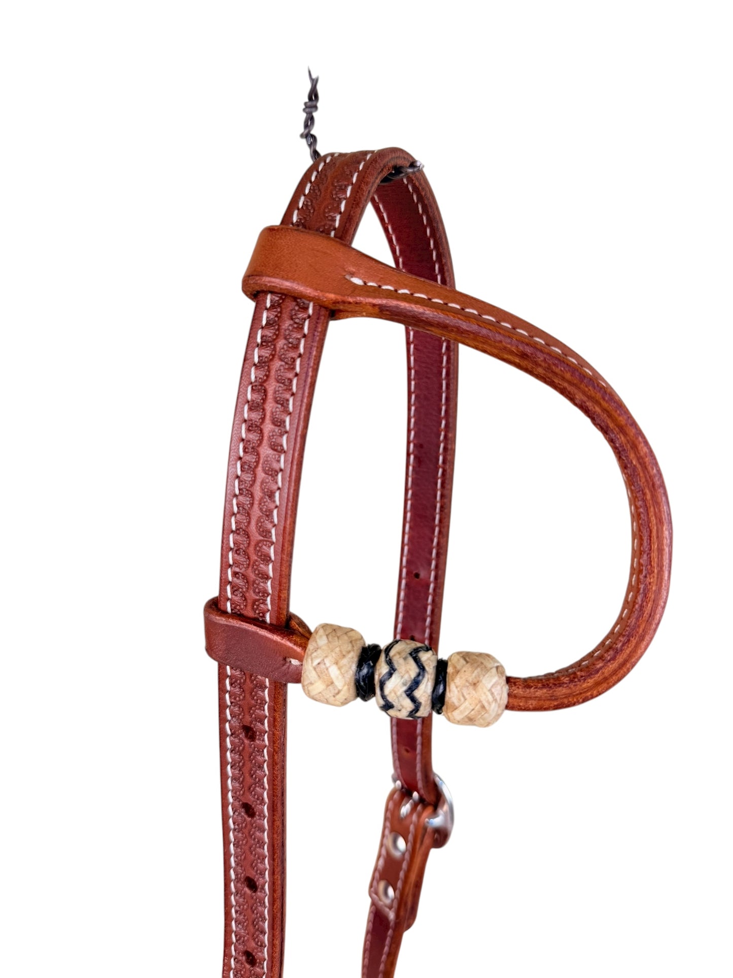Shell Tooled Rawhide Accent Slip Ear Headstall