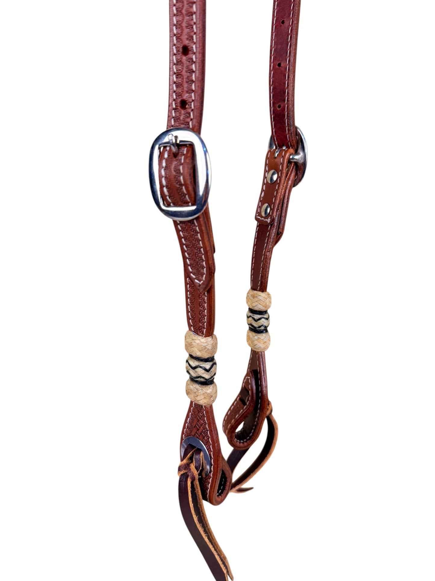 Shell Tooled Rawhide Accent Slip Ear Headstall