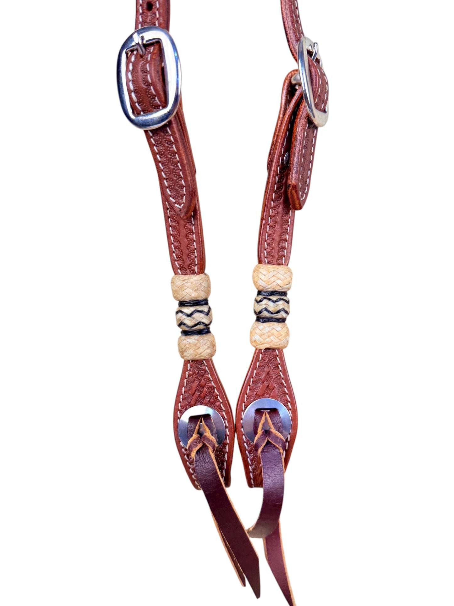 Shell Tooled Rawhide Accent Slip Ear Headstall