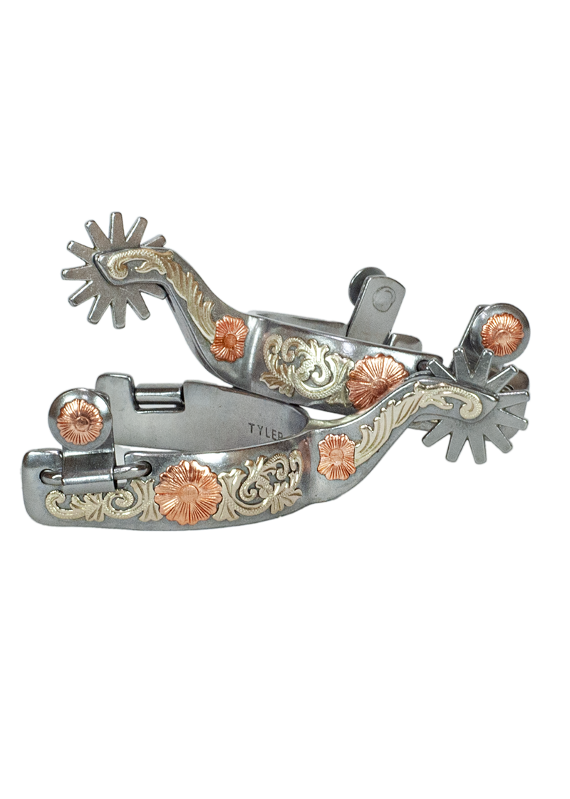 Tyler Ladies Chrome & Copper Floral Spurs (12 Point)