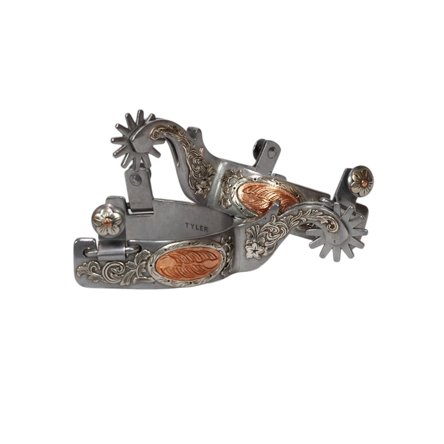 Tyler Men's Steel Oval Copper Concho Spurs (12 Point)