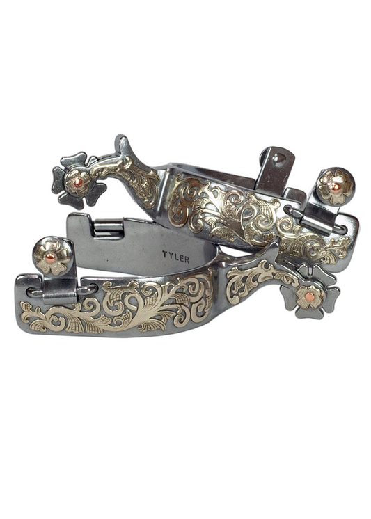 Tyler Men's Chrome Floral Scroll Spurs (5 Point)