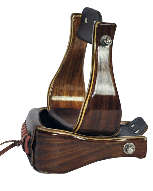 3" Glossy Striped Wood Flat Bottom Stirrups
